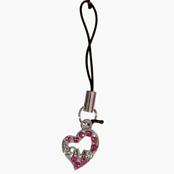 Phone Charm Heart Pink Bag Key Rhinestone Love Valentine Romance - Picture 1 of 4